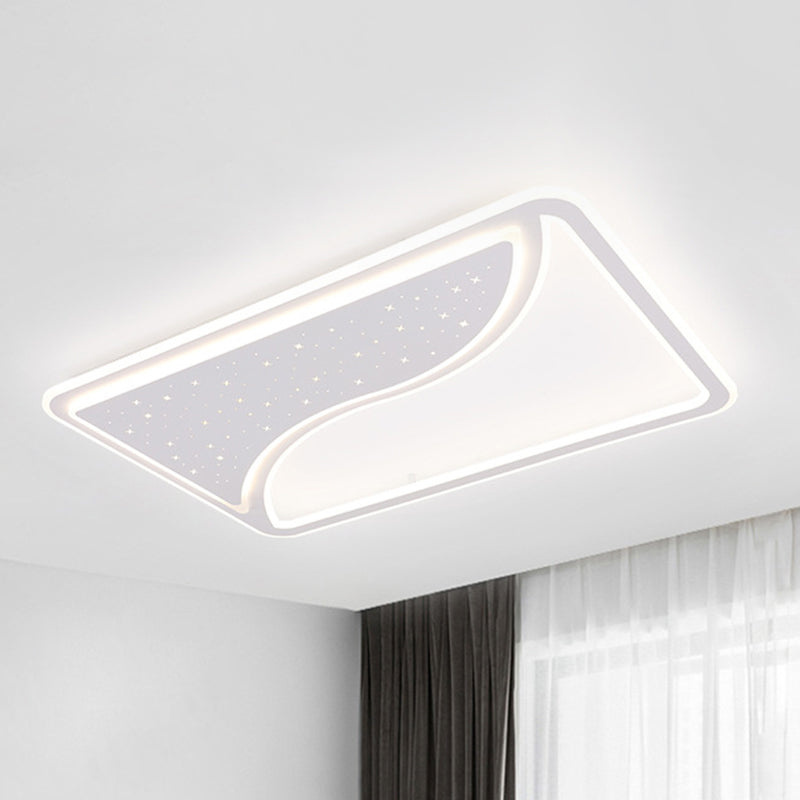 White Square/Rectangular LED Ceiling Lamp 19"/35.5" W Modernist Acrylic Curved Starry Sky Design Flush Lighting, Warm/White Light Clearhalo 'Ceiling Lights' 'Close To Ceiling Lights' 'Close to ceiling' 'Flush mount' Lighting' 336853