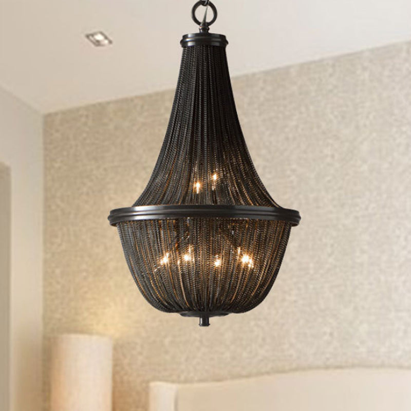 Basket Metal Chandelier Light Traditional 6/8 Lights Dining Room Suspension Pendant in Black, 13"/17"/21" Wide Clearhalo 'Ceiling Lights' 'Chandeliers' Lighting' options 337322