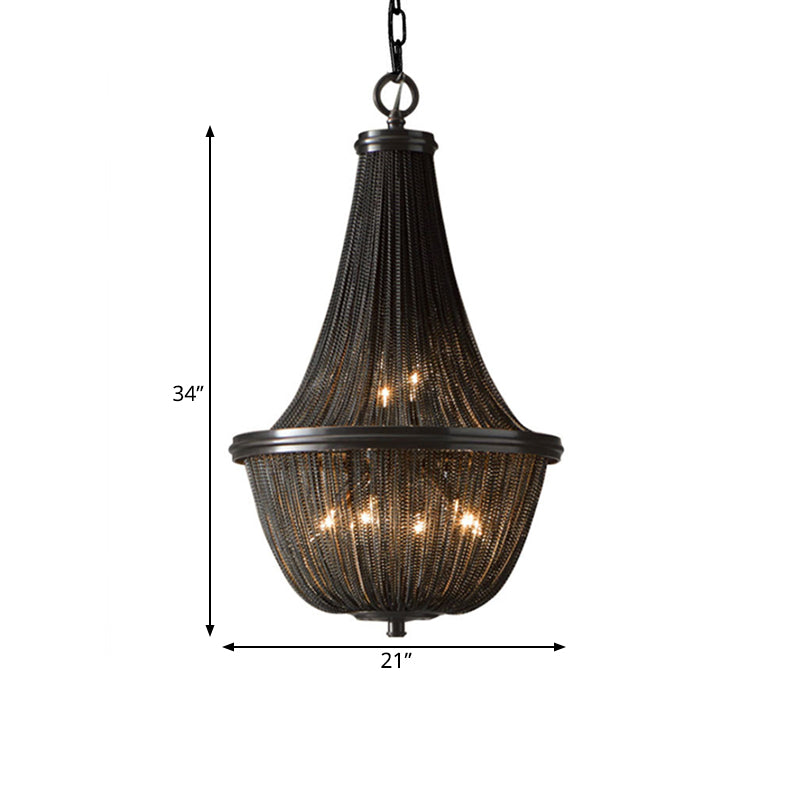 Basket Metal Chandelier Light Traditional 6/8 Lights Dining Room Suspension Pendant in Black, 13"/17"/21" Wide Clearhalo 'Ceiling Lights' 'Chandeliers' Lighting' options 337325