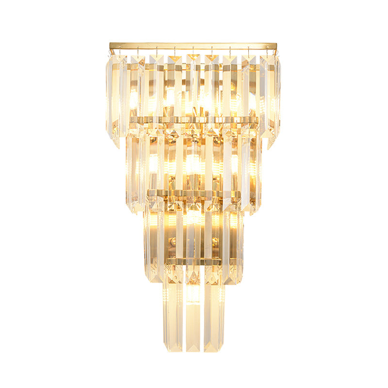 4/7 Heads Wall Light Sconce Traditional Living Room Wall Lighting Fixture with Layered Crystal Block Shade in Gold Clearhalo 'Wall Lamps & Sconces' 'Wall Lights' Lighting' 337337