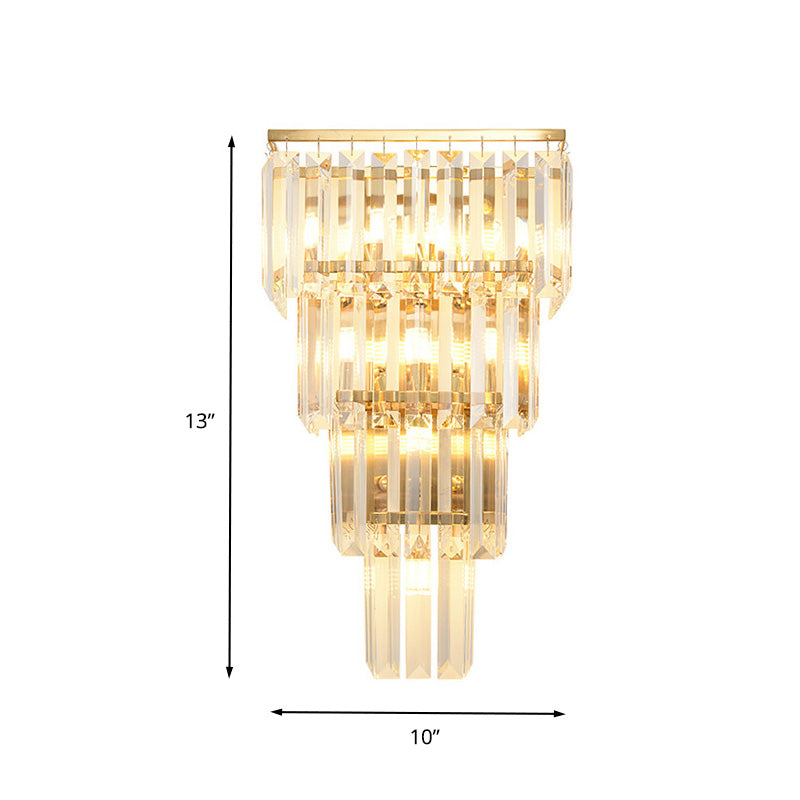 4/7 Heads Wall Light Sconce Traditional Living Room Wall Lighting Fixture with Layered Crystal Block Shade in Gold Clearhalo 'Wall Lamps & Sconces' 'Wall Lights' Lighting' 337338