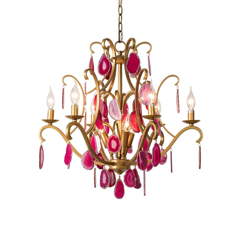 Metal Candelabra Ceiling Chandelier Rural 5/9/12 Lights Dining Room Hanging Pendant Light in Red/Blue/Rose Red Clearhalo 'Ceiling Lights' 'Chandeliers' Lighting' options 337342