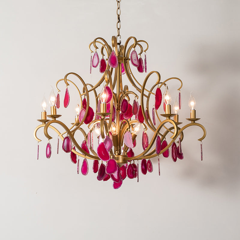 Metal Candelabra Ceiling Chandelier Rural 5/9/12 Lights Dining Room Hanging Pendant Light in Red/Blue/Rose Red Clearhalo 'Ceiling Lights' 'Chandeliers' Lighting' options 337346