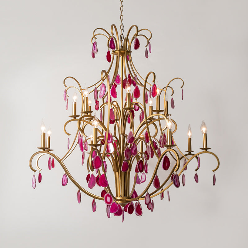 Metal Candelabra Ceiling Chandelier Rural 5/9/12 Lights Dining Room Hanging Pendant Light in Red/Blue/Rose Red Clearhalo 'Ceiling Lights' 'Chandeliers' Lighting' options 337350