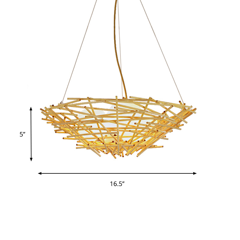 Birdnest Suspension Pendant Contemporary Wood 1 Bulb Beige Hanging Light Kit, 16.5"/24.5" Wide Clearhalo 'Ceiling Lights' 'Chandeliers' Lighting' options 337365