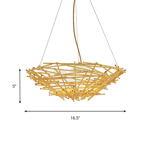 Birdnest Suspension Pendant Contemporary Wood 1 Bulb Beige Hanging Light Kit, 16.5"/24.5" Wide Clearhalo 'Ceiling Lights' 'Chandeliers' Lighting' options 337365