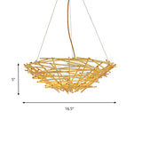 Birdnest Suspension Pendant Contemporary Wood 1 Bulb Beige Hanging Light Kit, 16.5"/24.5" Wide Clearhalo 'Ceiling Lights' 'Chandeliers' Lighting' options 337365