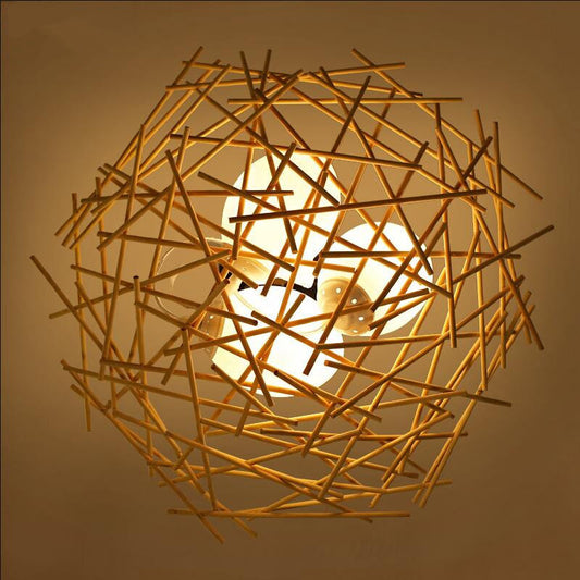 Birdnest Suspension Pendant Contemporary Wood 1 Bulb Beige Hanging Light Kit, 16.5"/24.5" Wide Clearhalo 'Ceiling Lights' 'Chandeliers' Lighting' options 337367