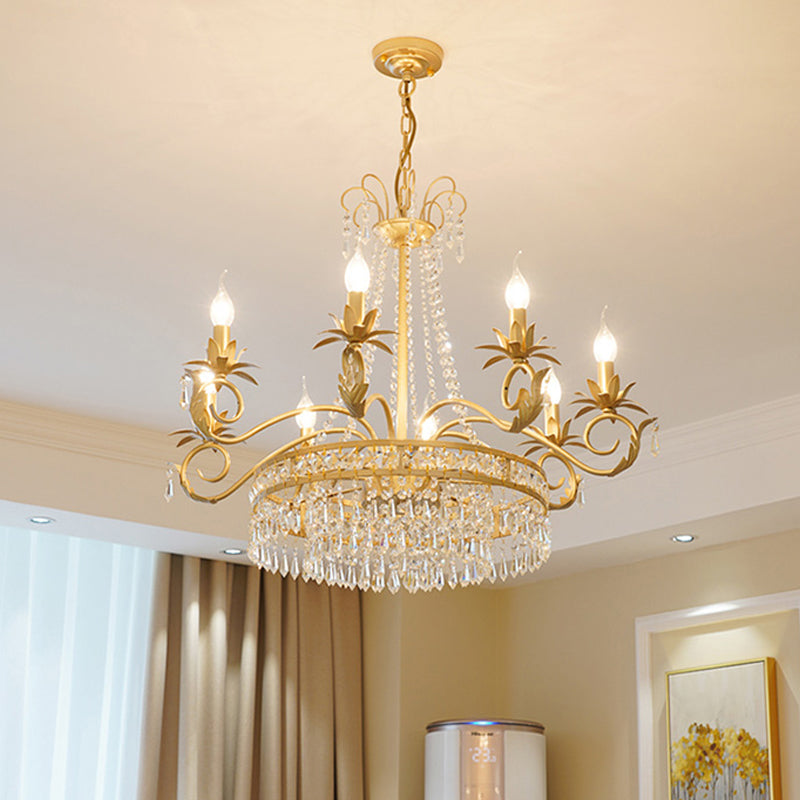 Curved Arm Crystal Chandelier Lamp Countryside 4/8 Lights Living Room Drop Pendant in Gold Clearhalo 'Ceiling Lights' 'Chandeliers' Lighting' options 337375