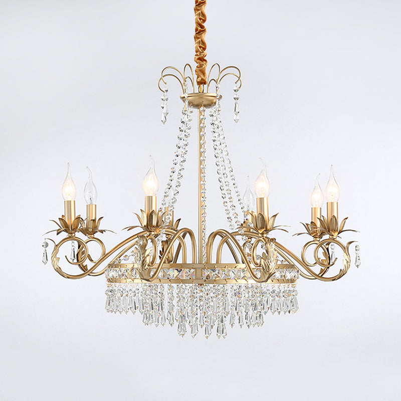 Curved Arm Crystal Chandelier Lamp Countryside 4/8 Lights Living Room Drop Pendant in Gold Clearhalo 'Ceiling Lights' 'Chandeliers' Lighting' options 337378