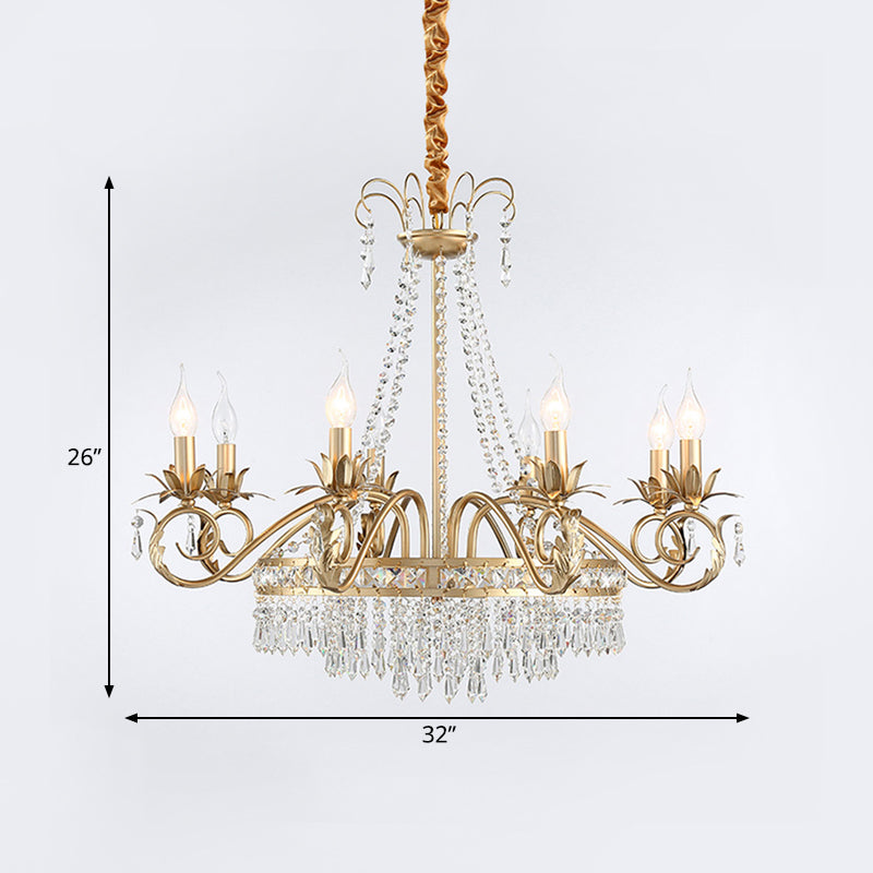 Curved Arm Crystal Chandelier Lamp Countryside 4/8 Lights Living Room Drop Pendant in Gold Clearhalo 'Ceiling Lights' 'Chandeliers' Lighting' options 337379