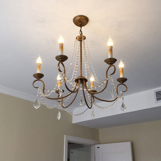 Candelabra Bedroom Chandelier Pendant Light Rustic Crystal 6/9 Lights Brass Down Lighting Clearhalo 'Ceiling Lights' 'Chandeliers' Lighting' options 337382