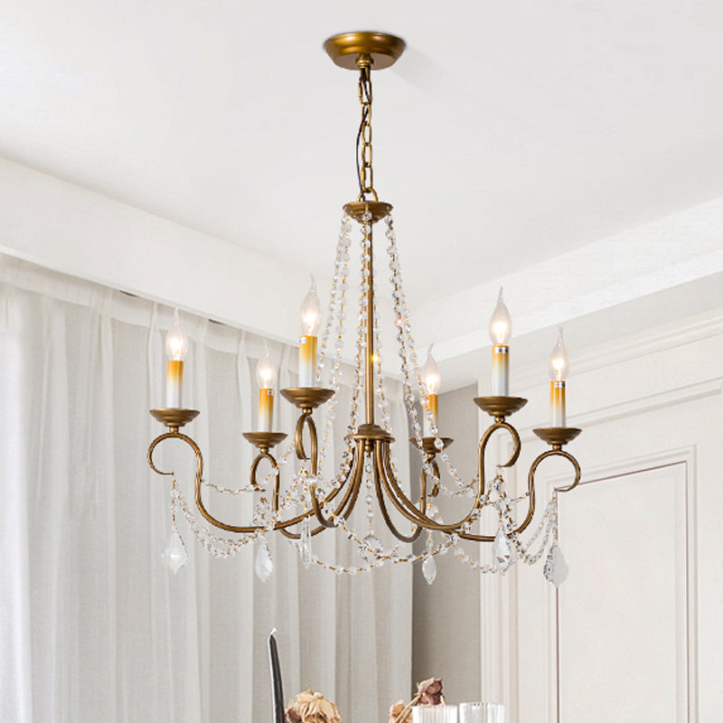 Candelabra Bedroom Chandelier Pendant Light Rustic Crystal 6/9 Lights Brass Down Lighting Clearhalo 'Ceiling Lights' 'Chandeliers' Lighting' options 337383