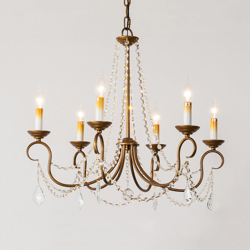 Candelabra Bedroom Chandelier Pendant Light Rustic Crystal 6/9 Lights Brass Down Lighting Clearhalo 'Ceiling Lights' 'Chandeliers' Lighting' options 337384