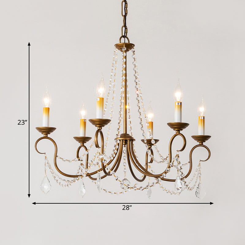 Candelabra Bedroom Chandelier Pendant Light Rustic Crystal 6/9 Lights Brass Down Lighting Clearhalo 'Ceiling Lights' 'Chandeliers' Lighting' options 337386