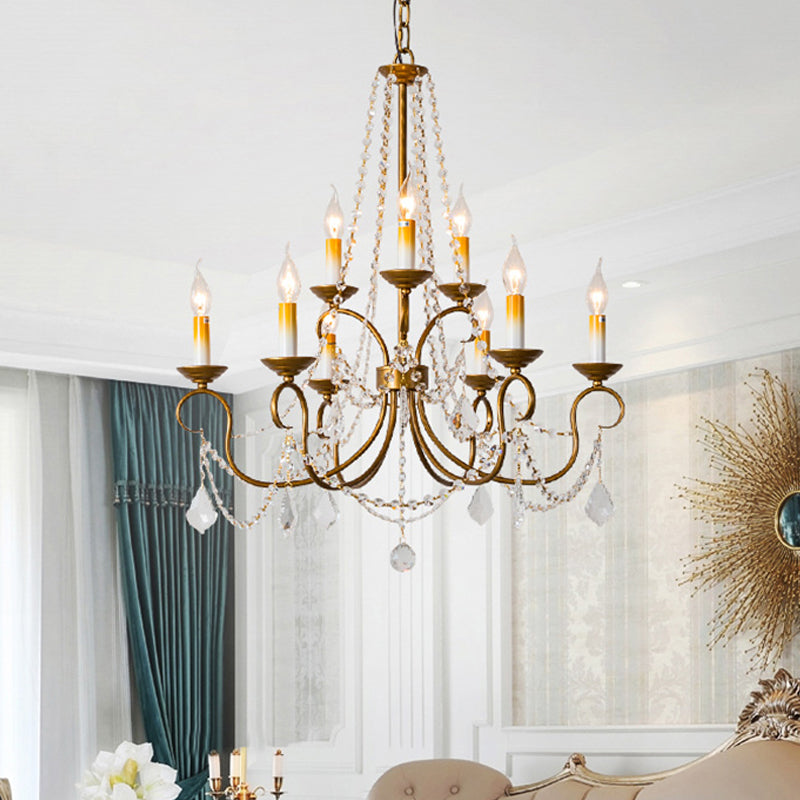 Candelabra Bedroom Chandelier Pendant Light Rustic Crystal 6/9 Lights Brass Down Lighting Clearhalo 'Ceiling Lights' 'Chandeliers' Lighting' options 337387