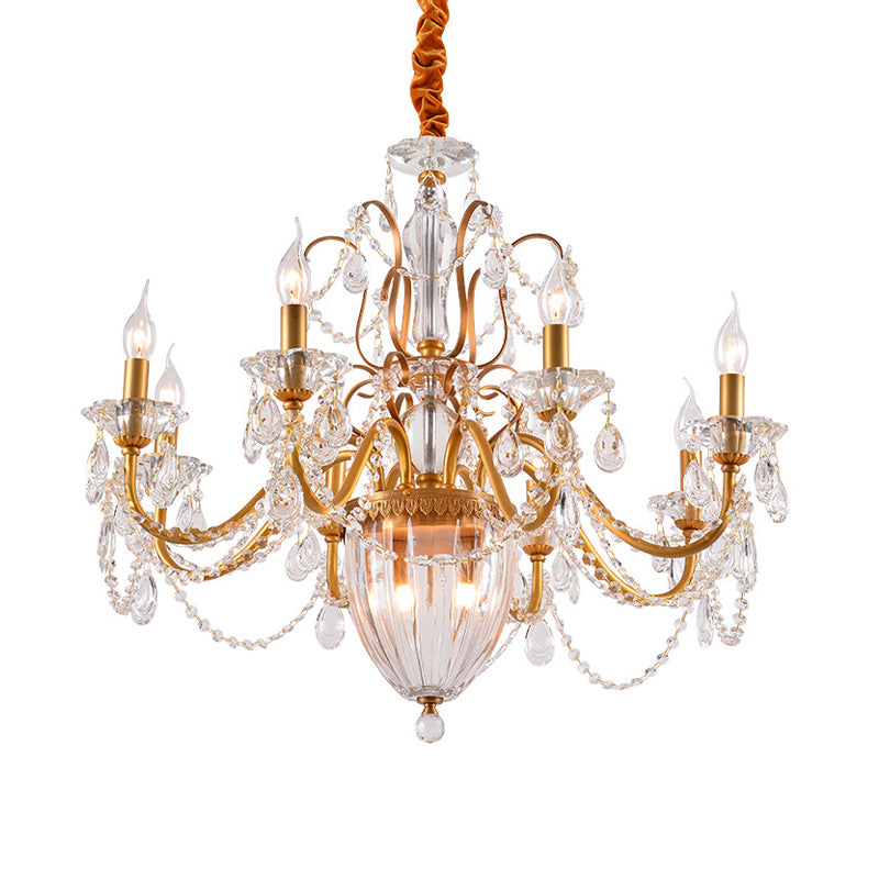 Gold Candlestick Hanging Chandelier Rural Crystal 6/8 Lights Bedroom Suspension Lighting Clearhalo 'Ceiling Lights' 'Chandeliers' Lighting' options 337393