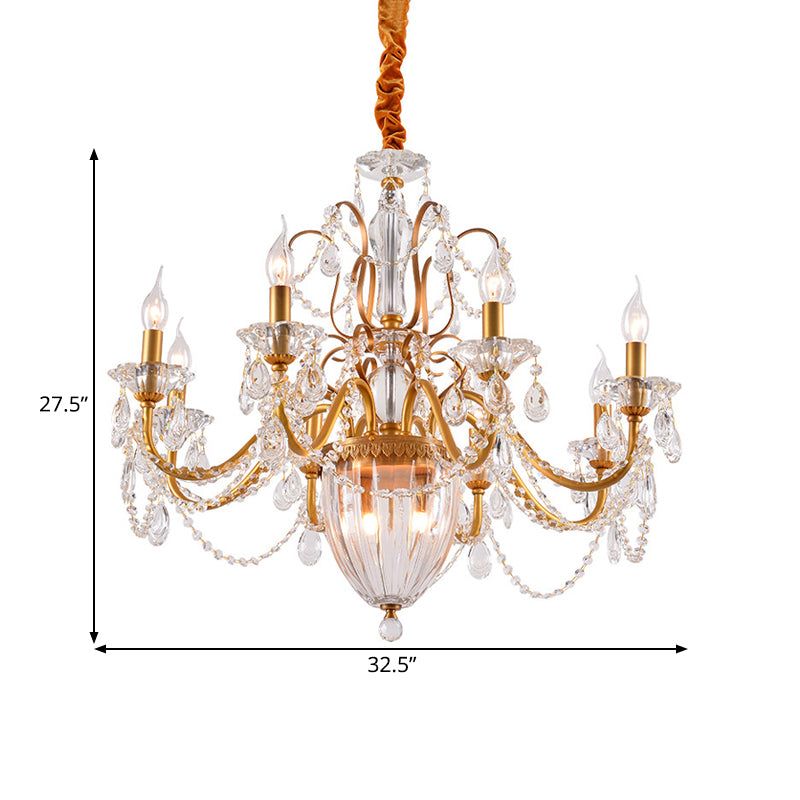 Gold Candlestick Hanging Chandelier Rural Crystal 6/8 Lights Bedroom Suspension Lighting Clearhalo 'Ceiling Lights' 'Chandeliers' Lighting' options 337394