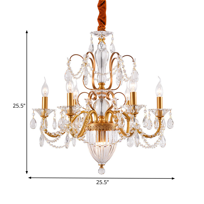 Gold Candlestick Hanging Chandelier Rural Crystal 6/8 Lights Bedroom Suspension Lighting Clearhalo 'Ceiling Lights' 'Chandeliers' Lighting' options 337398