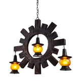 Amber Glass Black Chandelier Light Kerosene 3 Lights Factory Ceiling Hang Fixture for Living Room Clearhalo 'Ceiling Lights' 'Chandeliers' 'Glass shade' 'Glass' 'Industrial Chandeliers' 'Industrial' 'Middle Century Chandeliers' 'Tiffany' Lighting' 337412