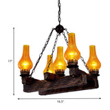 Vase Amber Crackle Glass Chandelier Antiqued 5 Lights Restaurant Hanging Light Fixture in Dark Wood Clearhalo 'Ceiling Lights' 'Chandeliers' 'Glass shade' 'Glass' 'Industrial Chandeliers' 'Industrial' 'Middle Century Chandeliers' 'Tiffany' Lighting' 337441