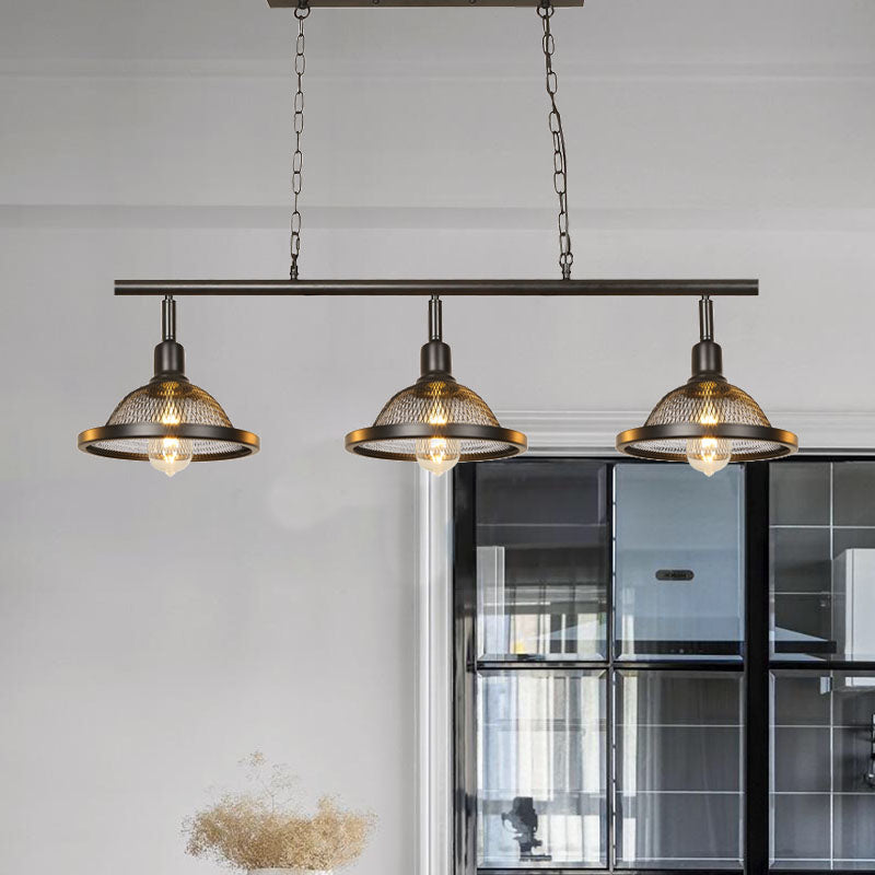 3/4 Lights Island Light Farmhouse Domed Metal Pendant Chandelier in Black for Dining Room 3 Black Clearhalo 'Ceiling Lights' 'Island Lights' Lighting' 337509