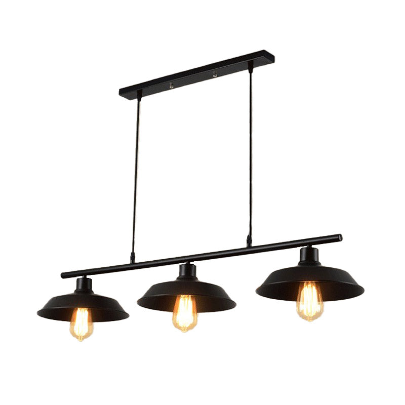 3 Light Metal Island Lamp Warehouse Black Conical Restaurant Chandelier Lighting Fixture Clearhalo 'Ceiling Lights' 'Island Lights' Lighting' 337530