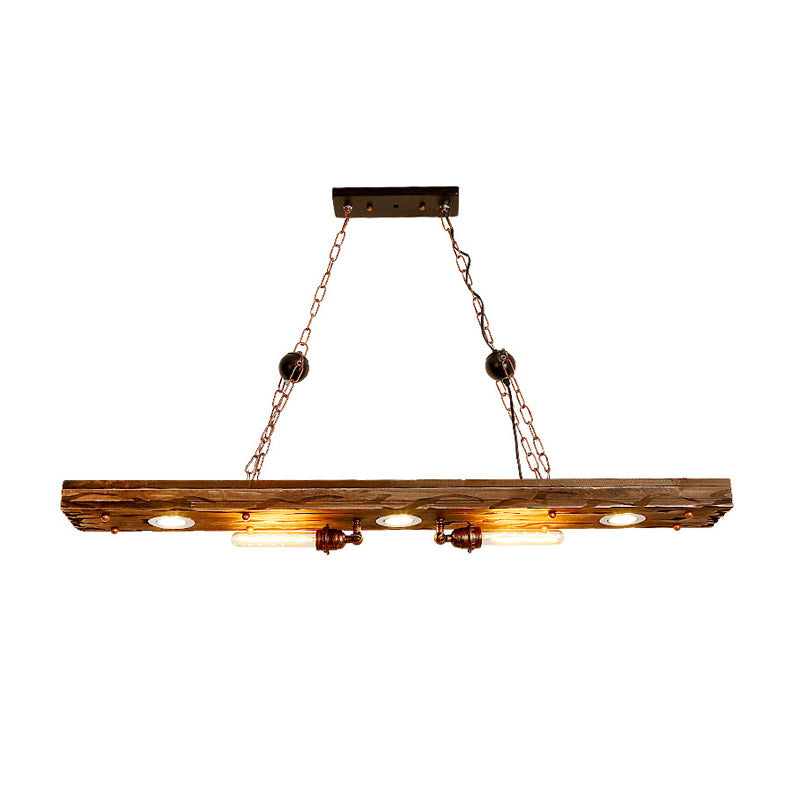 Rectangle Wood Island Lighting Vintage 2 Lights Restaurant Ceiling Pendant Light Clearhalo 'Ceiling Lights' 'Island Lights' Lighting' 337543