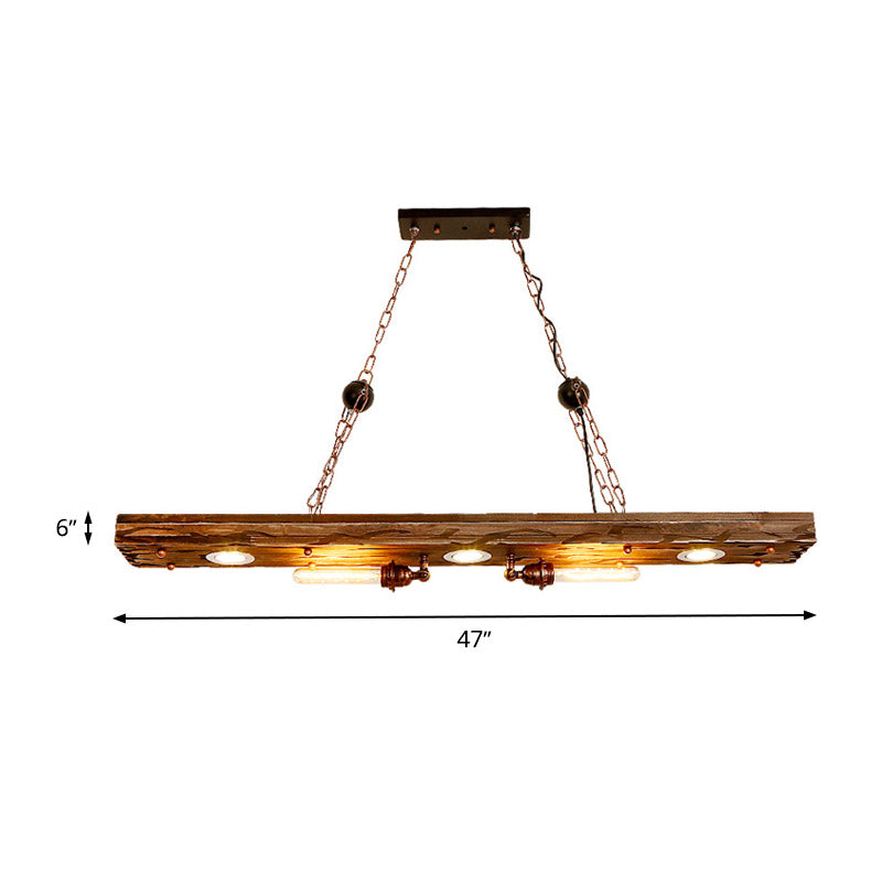 Rectangle Wood Island Lighting Vintage 2 Lights Restaurant Ceiling Pendant Light Clearhalo 'Ceiling Lights' 'Island Lights' Lighting' 337544