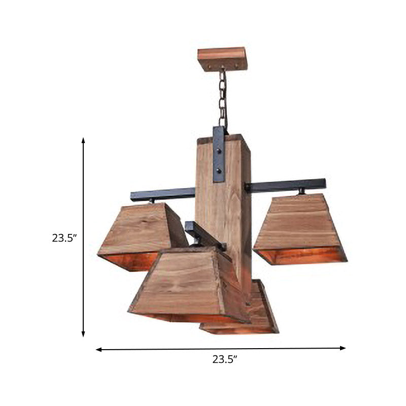 Beige Trapezoid Island Chandelier Factory Wood 3/4/12 Lights Dining Room Pendant Lighting Clearhalo 'Ceiling Lights' 'Island Lights' Lighting' 337582