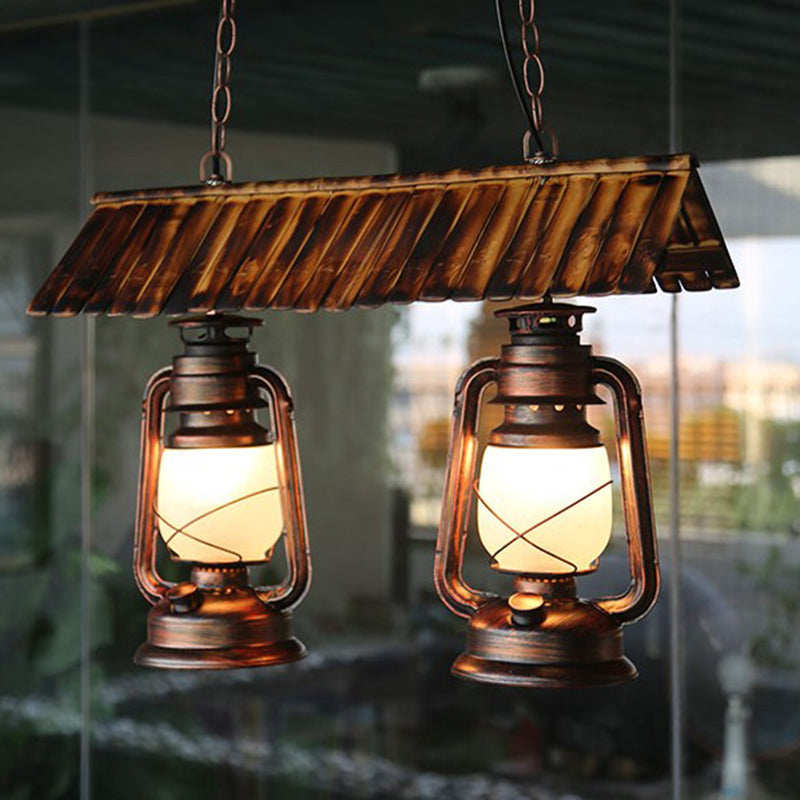 Metal Dark Brown Island Light Kerosene 2 Lights Vintage Style Pendant Chandelier for Kitchen Dark Brown Clearhalo 'Ceiling Lights' 'Island Lights' Lighting' 337596