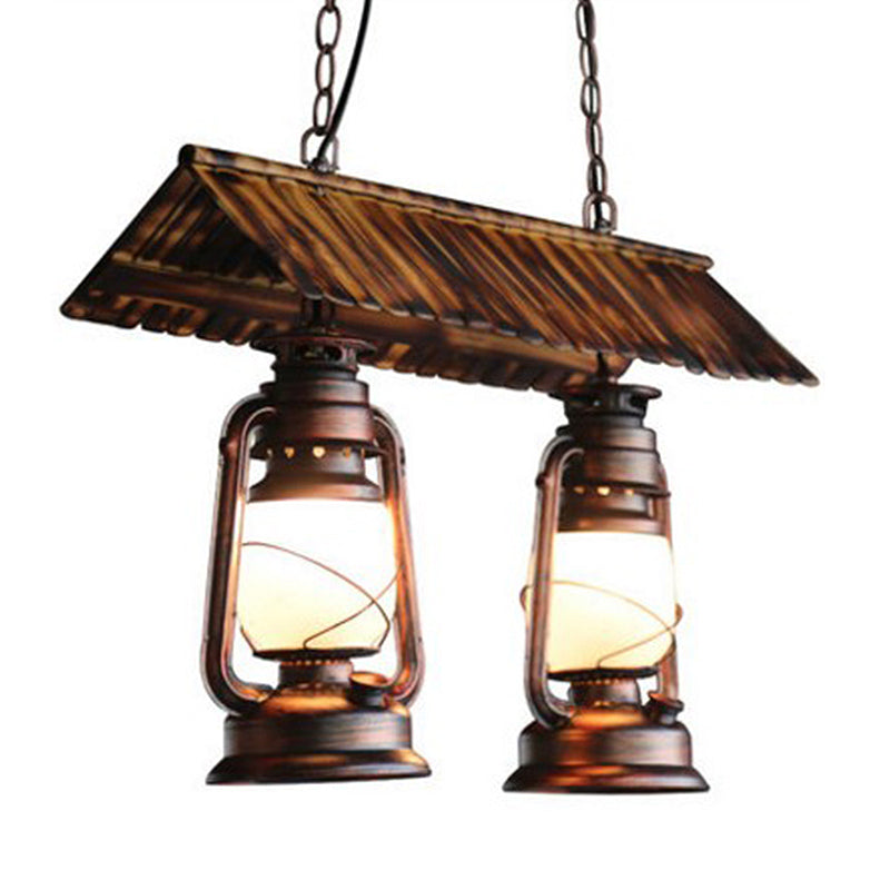 Metal Dark Brown Island Light Kerosene 2 Lights Vintage Style Pendant Chandelier for Kitchen Clearhalo 'Ceiling Lights' 'Island Lights' Lighting' 337599