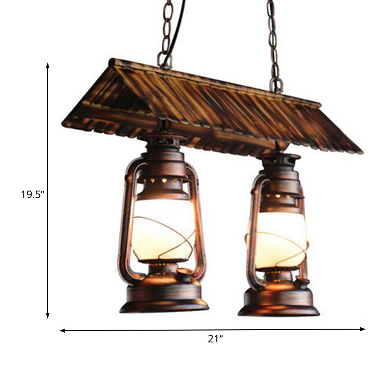 Metal Dark Brown Island Light Kerosene 2 Lights Vintage Style Pendant Chandelier for Kitchen Clearhalo 'Ceiling Lights' 'Island Lights' Lighting' 337600