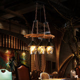 2/3 Lights Lantern Island Lighting Industrial White/Clear Wood Hanging Pendant Light for Restaurant Clearhalo 'Ceiling Lights' 'Island Lights' Lighting' 337607