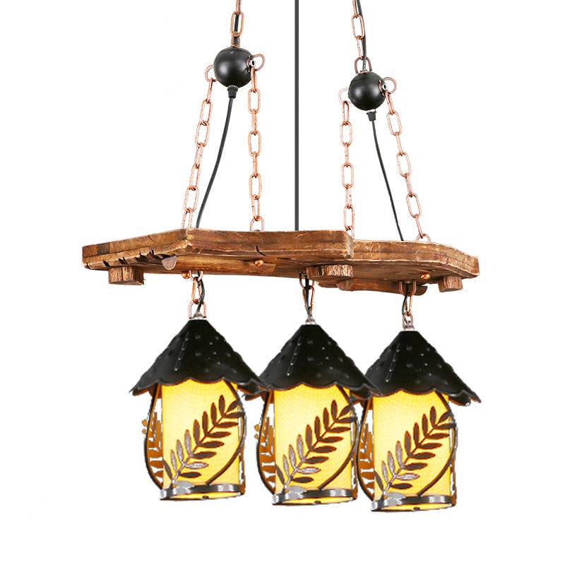 2/3 Lights Lantern Island Lighting Industrial White/Clear Wood Hanging Pendant Light for Restaurant Clearhalo 'Ceiling Lights' 'Island Lights' Lighting' 337616