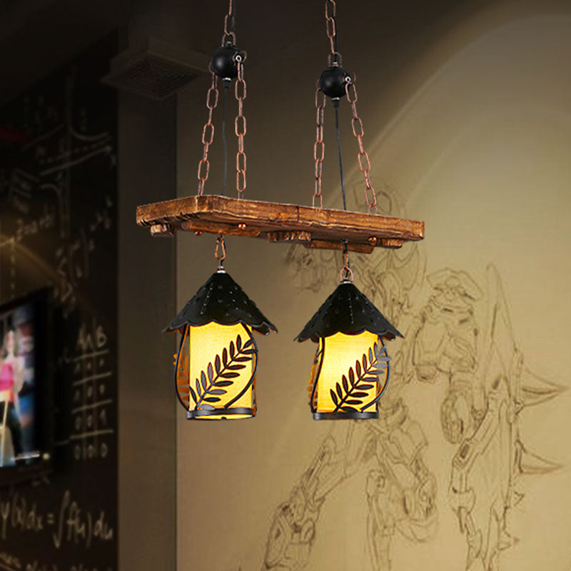 2/3 Lights Lantern Island Lighting Industrial White/Clear Wood Hanging Pendant Light for Restaurant 2 White Clearhalo 'Ceiling Lights' 'Island Lights' Lighting' 337617