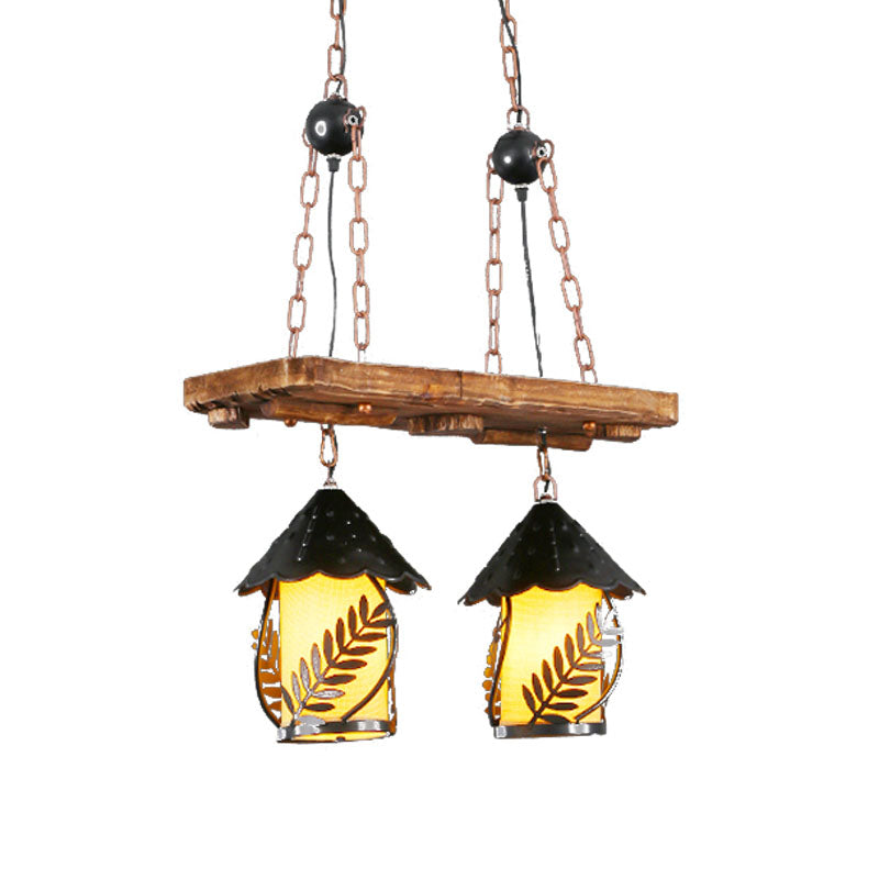 2/3 Lights Lantern Island Lighting Industrial White/Clear Wood Hanging Pendant Light for Restaurant Clearhalo 'Ceiling Lights' 'Island Lights' Lighting' 337619