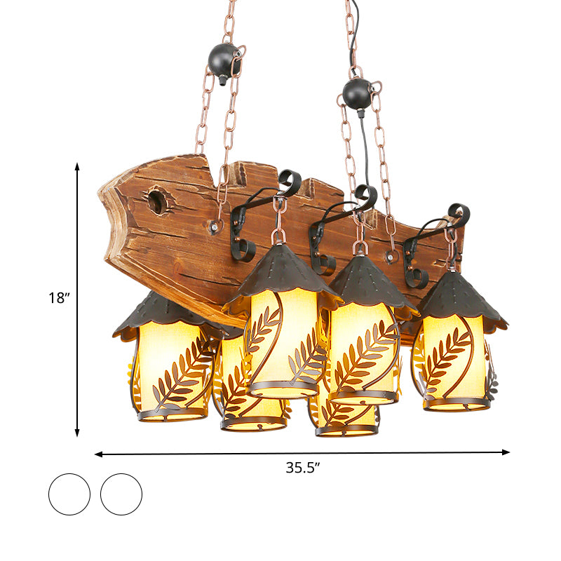 6 Lights Island Lamp Factory Fish-Shaped White Fabric/Clear Glass Hanging Lamp Kit in Black for Dining Room with Metal Arm Clearhalo 'Ceiling Lights' 'Island Lights' Lighting' 337624