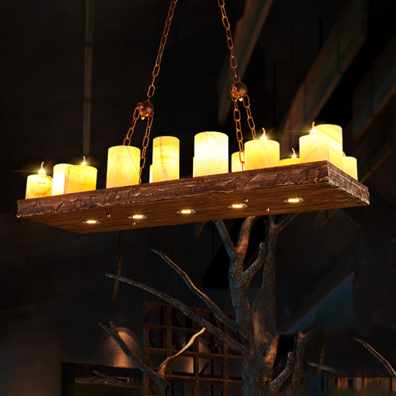 Wood Candlestick Island Light Fixture Factory 16 Lights Restaurant Pendant Lighting in Yellow Clearhalo 'Ceiling Lights' 'Island Lights' Lighting' 337663