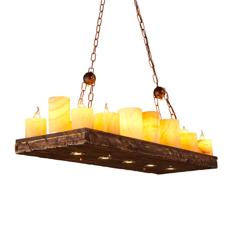 Wood Candlestick Island Light Fixture Factory 16 Lights Restaurant Pendant Lighting in Yellow Clearhalo 'Ceiling Lights' 'Island Lights' Lighting' 337664