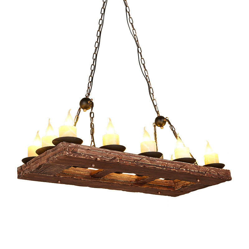 Wood Yellow Island Lighting Idea Rectangle 14 Lights Warehouse Pendant Light Kit Clearhalo 'Ceiling Lights' 'Island Lights' Lighting' 337669