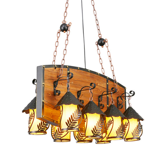 Black Lantern Island Lighting Industrial White Fabric/Clear Glass 8 Lights Restaurant Ceiling Pendant Light with Metal Arm Clearhalo 'Ceiling Lights' 'Island Lights' Lighting' 337682