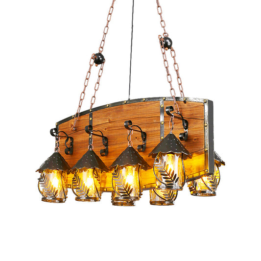 Black Lantern Island Lighting Industrial White Fabric/Clear Glass 8 Lights Restaurant Ceiling Pendant Light with Metal Arm Clearhalo 'Ceiling Lights' 'Island Lights' Lighting' 337686