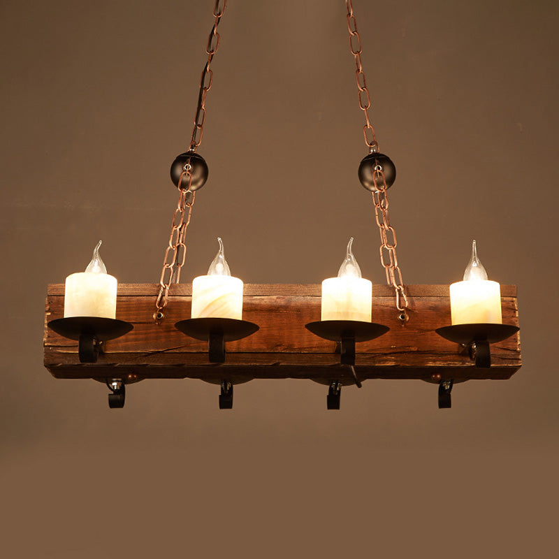 Vintage Candelabra Island Chandelier 8 Lights Wood Pendant Light Fixture for Restaurant Wood Clearhalo 'Ceiling Lights' 'Island Lights' Lighting' 337687