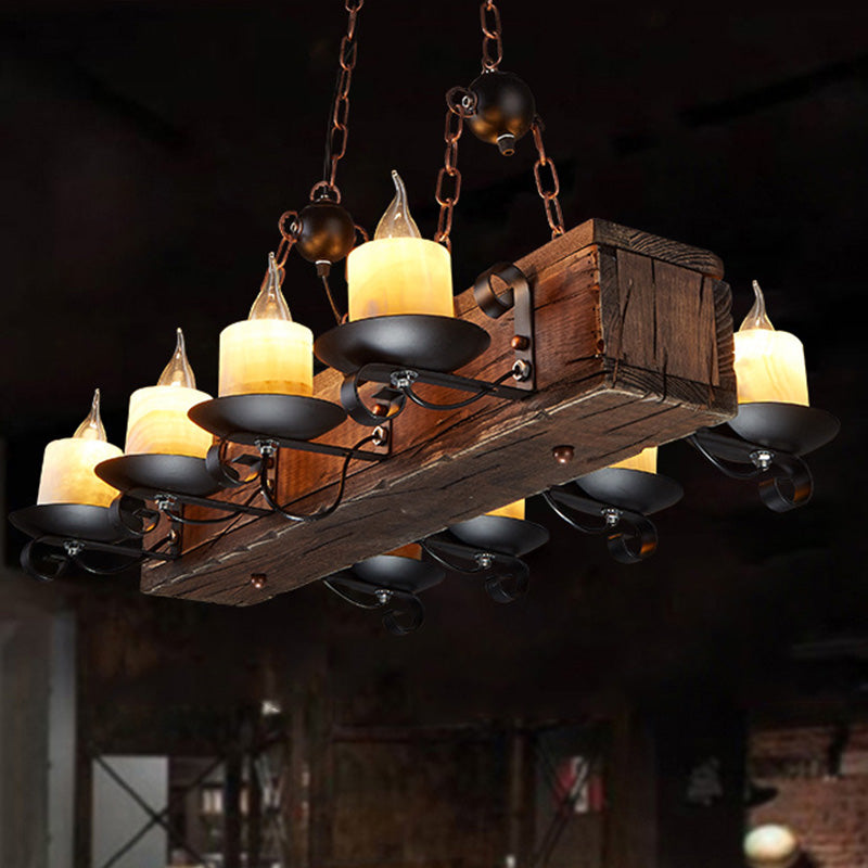 Vintage Candelabra Island Chandelier 8 Lights Wood Pendant Light Fixture for Restaurant Clearhalo 'Ceiling Lights' 'Island Lights' Lighting' 337688