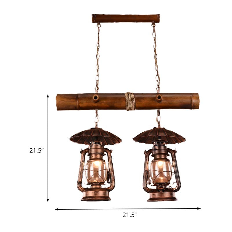 2 Lights Island Pendant Industrial Kerosene Metallic Chandelier Lighting in Red Brown Clearhalo 'Ceiling Lights' 'Island Lights' Lighting' 337703