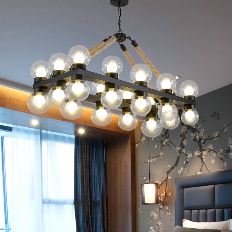 24 Lights Clear Glass Island Ceiling Light Industrial-Style Black Molecular Dining Room Chandelier Black Clearhalo 'Ceiling Lights' 'Glass shade' 'Glass' 'Island Lights' Lighting' 337709