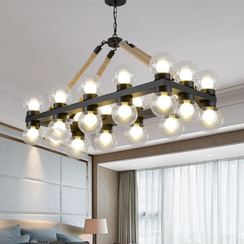 24 Lights Clear Glass Island Ceiling Light Industrial-Style Black Molecular Dining Room Chandelier Clearhalo 'Ceiling Lights' 'Glass shade' 'Glass' 'Island Lights' Lighting' 337710