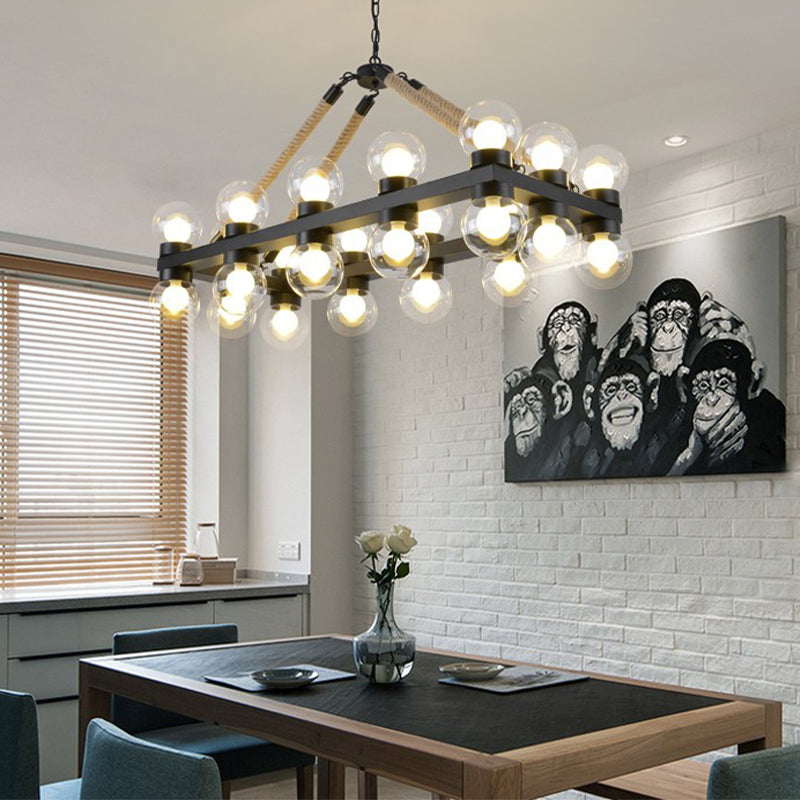 24 Lights Clear Glass Island Ceiling Light Industrial-Style Black Molecular Dining Room Chandelier Clearhalo 'Ceiling Lights' 'Glass shade' 'Glass' 'Island Lights' Lighting' 337711