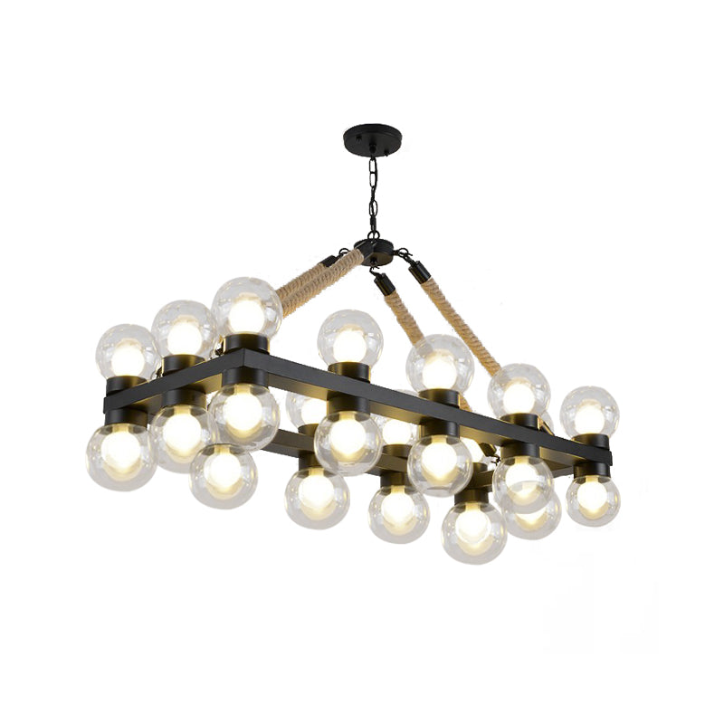 24 Lights Clear Glass Island Ceiling Light Industrial-Style Black Molecular Dining Room Chandelier Clearhalo 'Ceiling Lights' 'Glass shade' 'Glass' 'Island Lights' Lighting' 337712